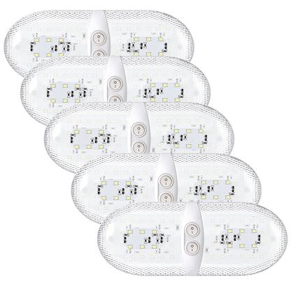 Leisure LED 12V RV LED Double Dome Light Natural White Double On Off Switch Clear Lens 11 Inch (White)