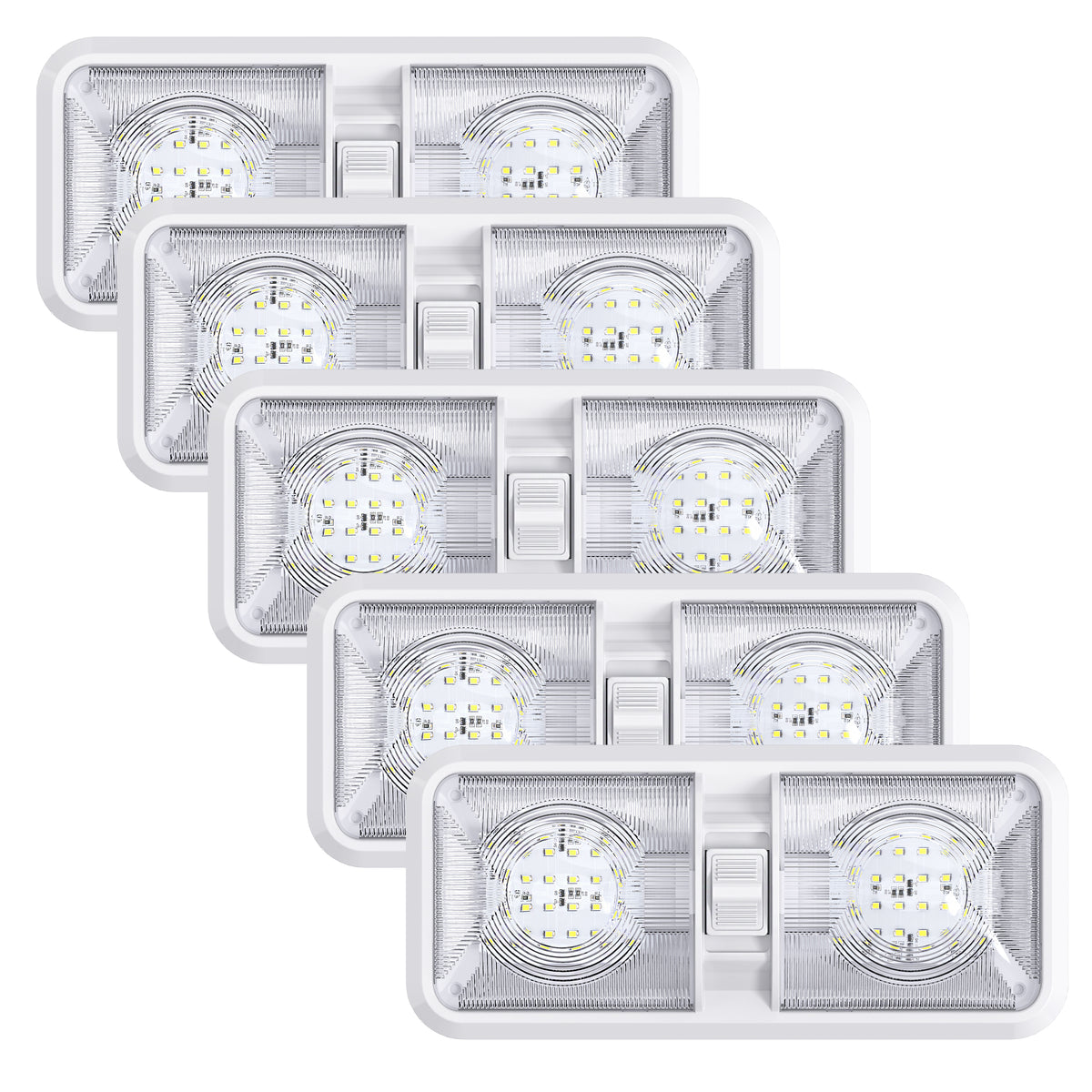 Leisure LED 12V RV LED Double Dome Light Cool White On Off Switch Clear Lens 11 Inch (White)