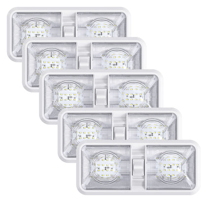 Leisure LED 12V RV LED Double Dome Light Cool White On Off Switch Clear Lens 11 Inch (White)