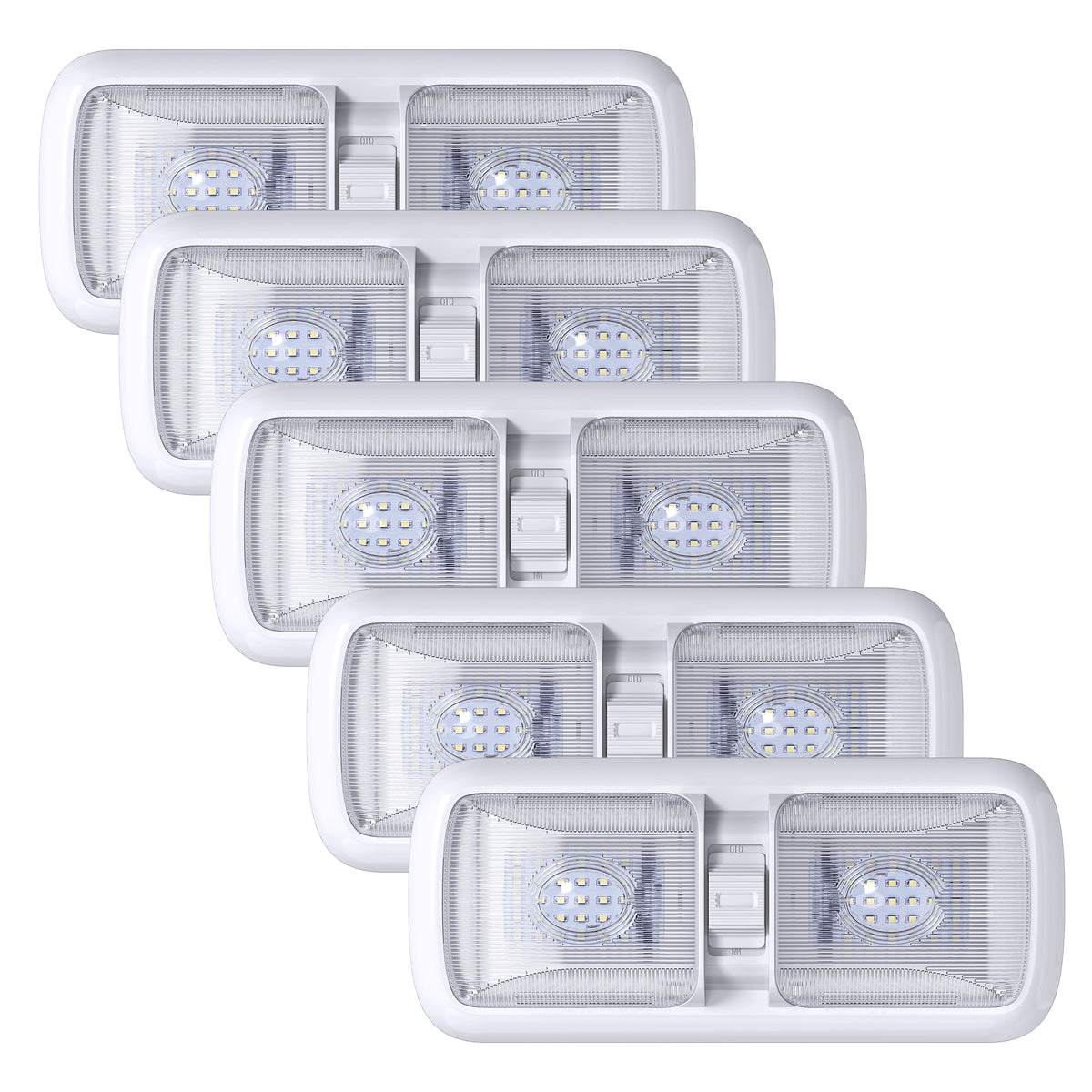 Leisure LED 12V RV LED Double Dome Light Rectangle Natural White On Off Switch Clear Lens 11 Inch (White)