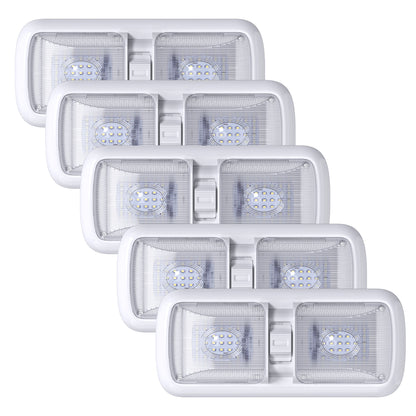 Leisure LED 12V RV LED Double Dome Light Rectangle Natural White On Off Switch Clear Lens 11 Inch (White)
