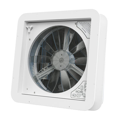 Leisure Coachworks RV Roof Vent Fan with 5 Speed Smoked Lid Rain Sensor and Remote 14 Inch x 14 Inch (White)