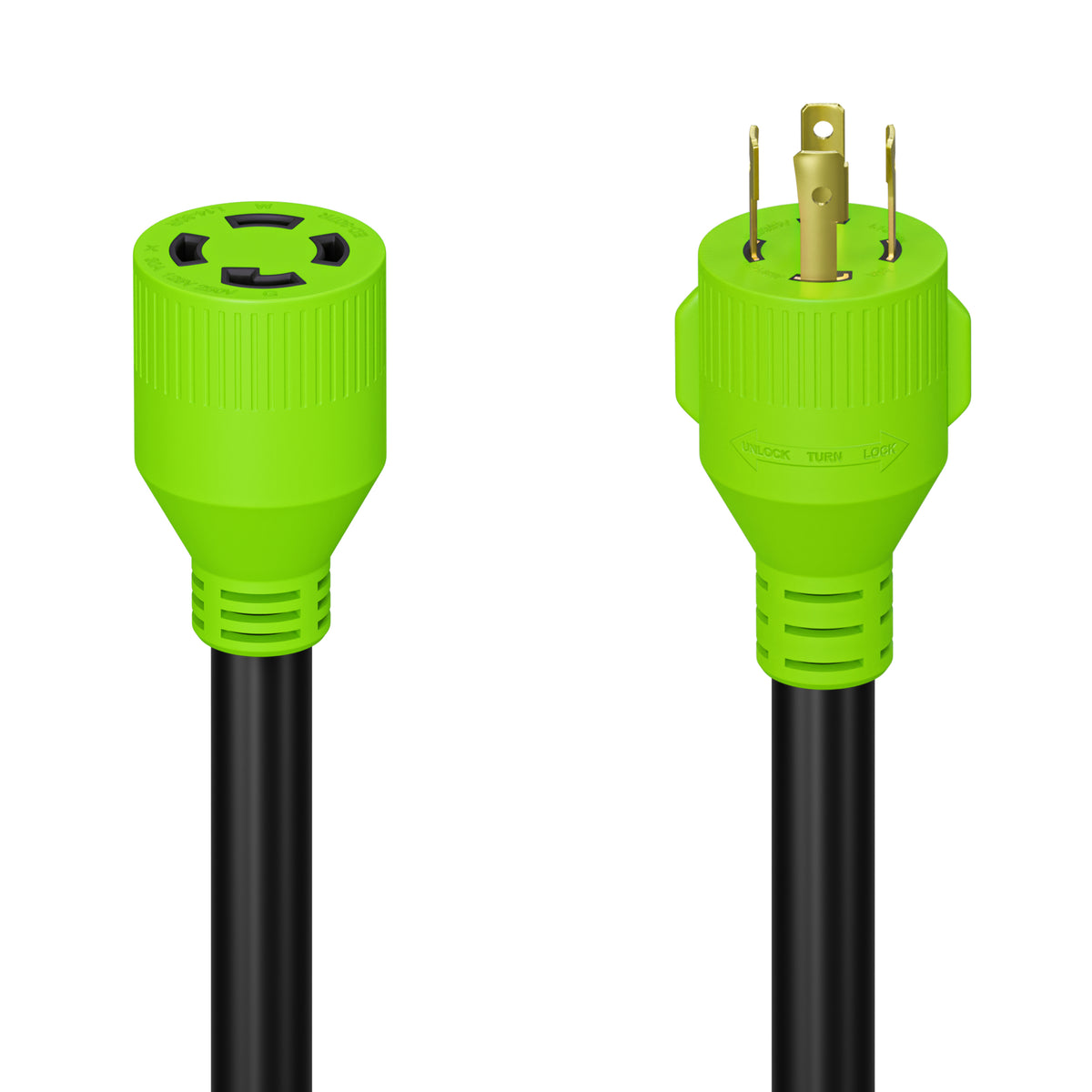 Leisure Cords 30AMP RV Generator Cord NEMA L14-30P to L14-30R 15 Foot (Green)