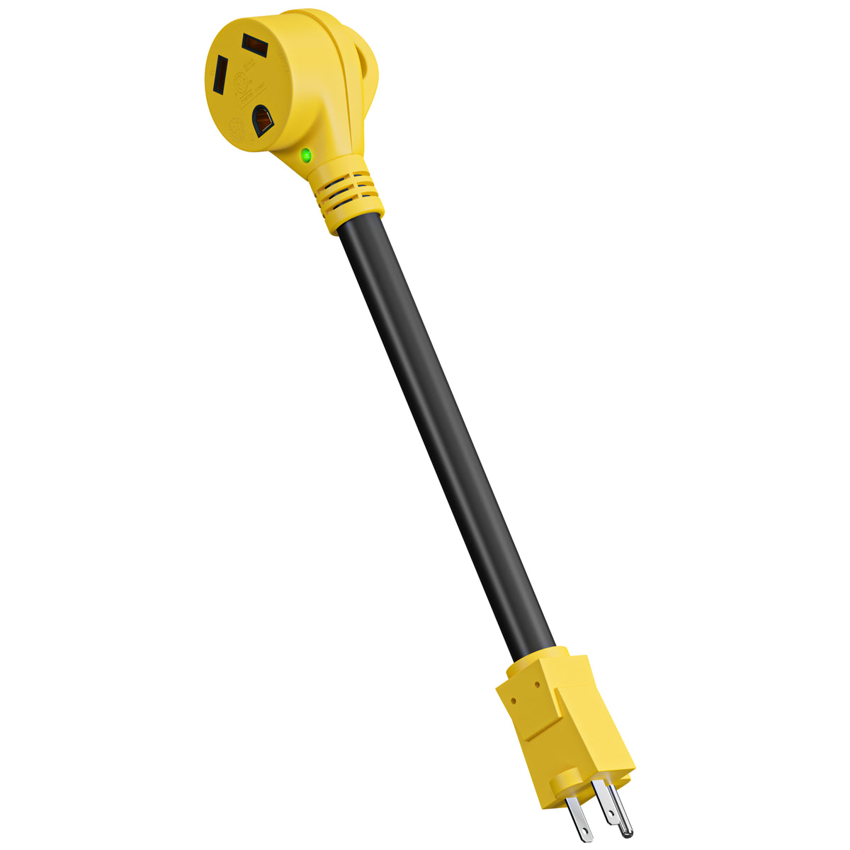 Leisure Cords 30AMP RV Dogbone Adapter Cord Standard NEMA 5-15P to TT-30R 12 Inch (Yellow)