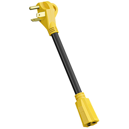 Leisure Cords 30AMP RV Dogbone Adapter Cord Standard NEMA TT-30P to 5-15R 12 Inch (Yellow)