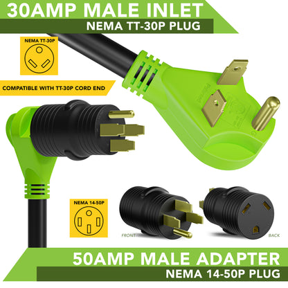 Leisure Cords 50AMP RV Electrical Adapter Standard NEMA 14-50P to TT-30R 4 Inch (Black)