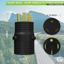 Leisure Cords 50AMP RV Electrical Adapter Standard NEMA 14-50P to TT-30R 4 Inch (Black)