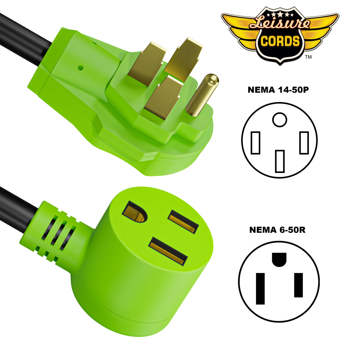 Leisure Cords 50AMP RV Dogbone Adapter Cord Welder NEMA 14-50P to 6-50R 12 Inch (Green)