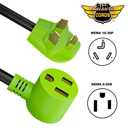Leisure Cords 50AMP RV Dogbone Adapter Cord Welder NEMA 10-30P to 6-50R 18 Inch (Green)