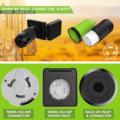 Leisure Cords 50AMP RV Power Inlet Plug Weatherproof Boot Kit NEMA SS2-50P 5 Inch (Black)