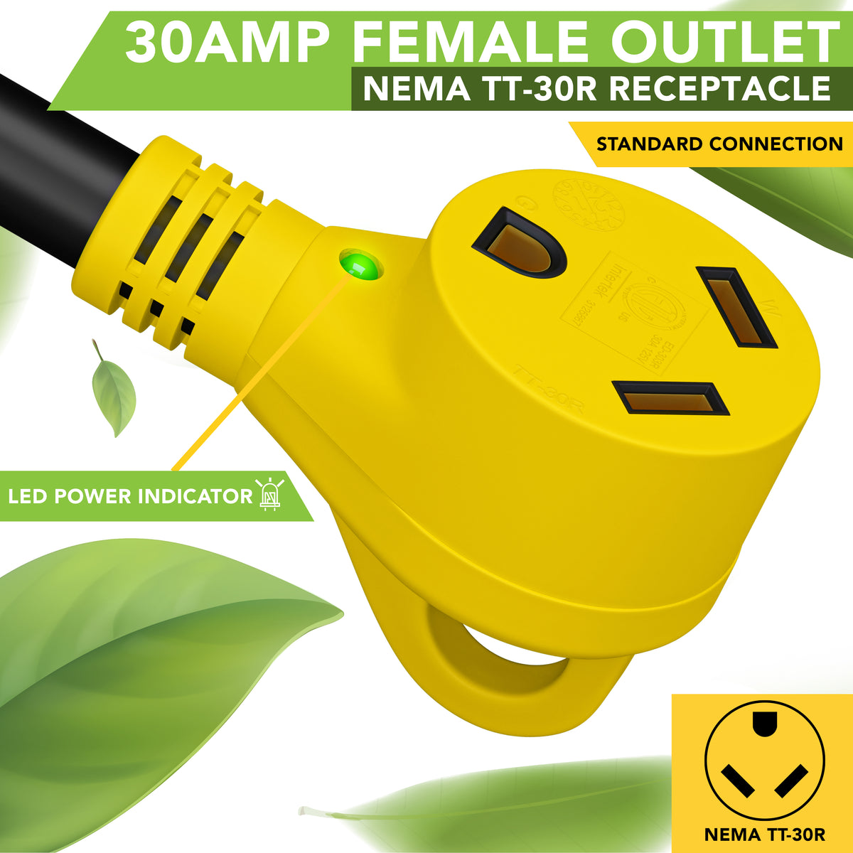Leisure Cords 30AMP RV Extension Cord Standard 50 Foot (Yellow)
