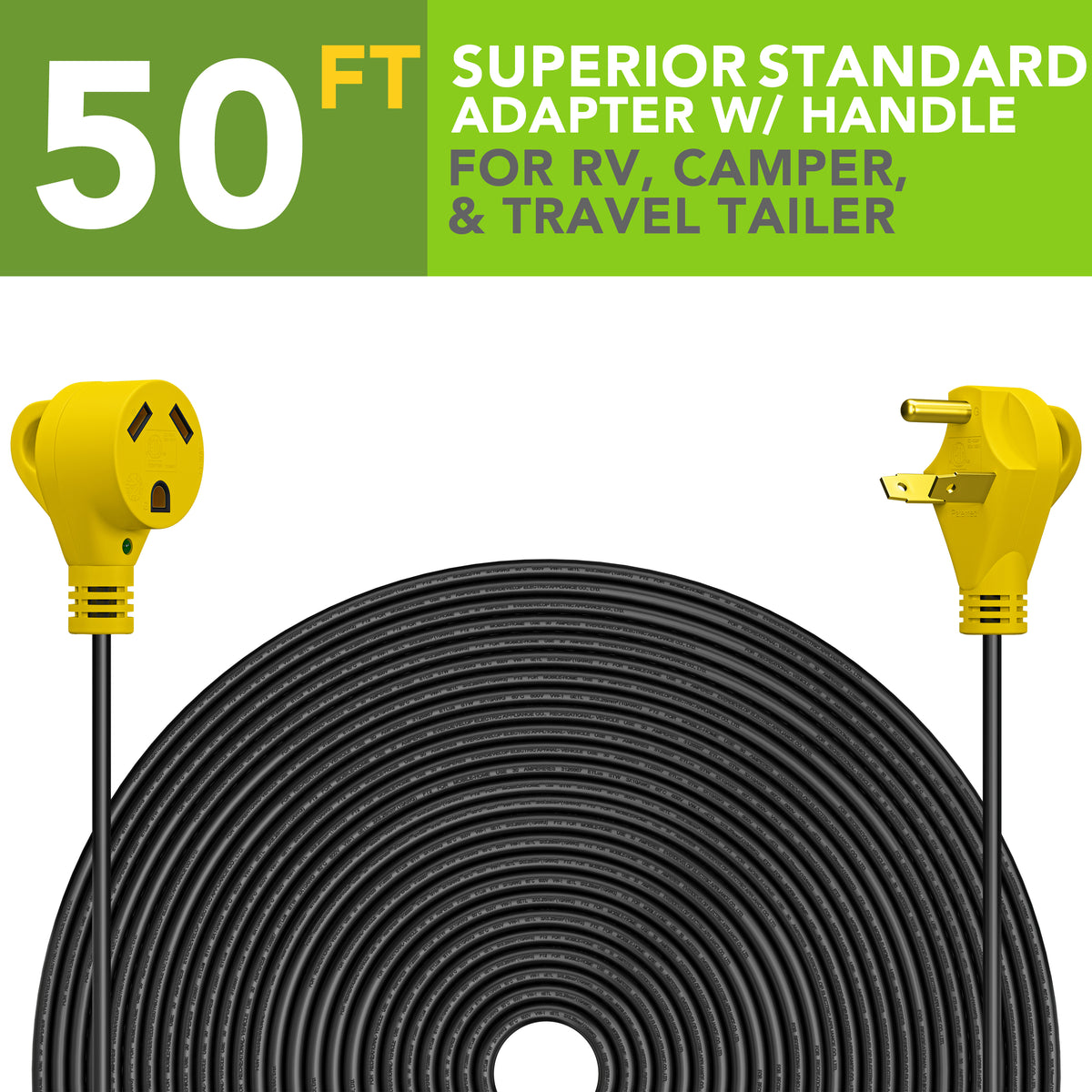 Leisure Cords 30AMP RV Extension Cord Standard 50 Foot (Yellow)