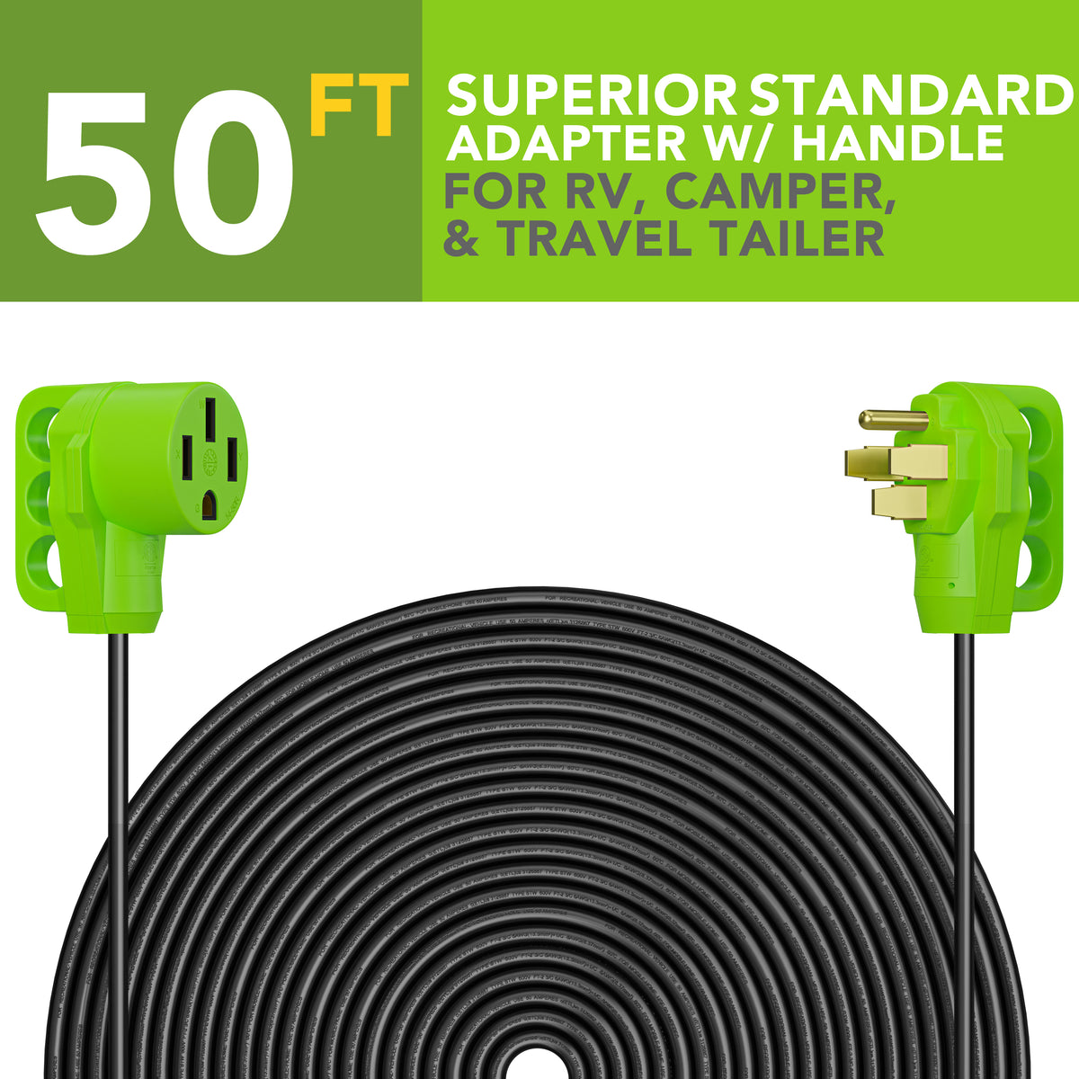 Leisure Cords 50AMP RV Extension Cord Standard 50 Foot (Green)