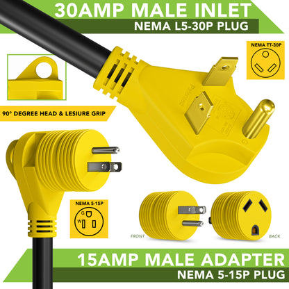 Leisure Cords 30AMP RV Extension Cord Standard 50 Foot (Yellow)