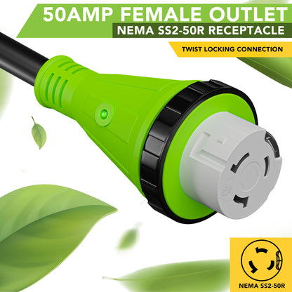Leisure Cords 50AMP RV Extension Cord Twist Locking 50 Foot (Green)