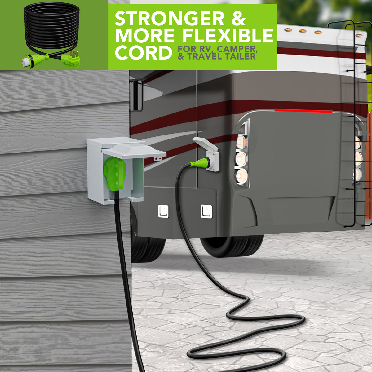 Leisure Cords 50AMP RV Extension Cord Twist Locking 50 Foot (Green)