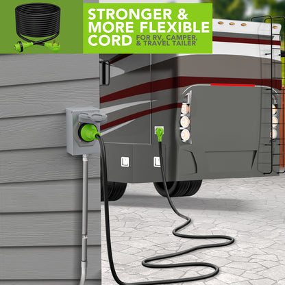 Leisure Cords 30AMP RV Extension Cord Twist Locking 50 Foot (Green)