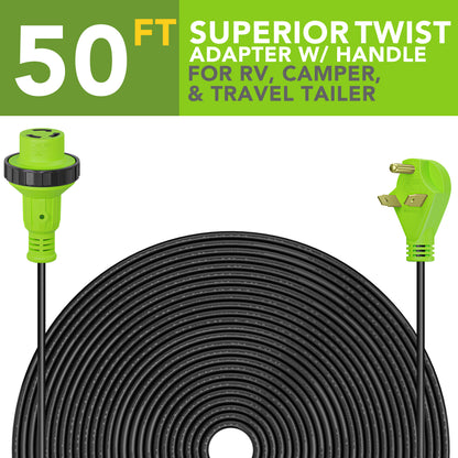 Leisure Cords 30AMP RV Extension Cord Twist Locking 50 Foot (Green)