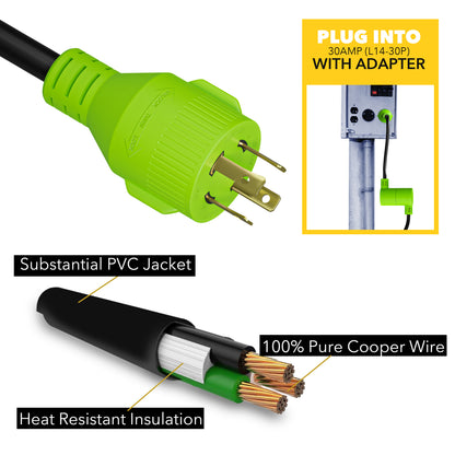 Leisure Cords 50AMP RV Dogbone Adapter Cord Welder NEMA L14-30P to 6-50R 18 Inch (Green)
