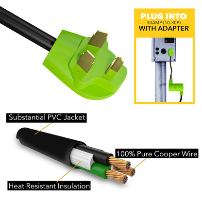 Leisure Cords 50AMP RV Dogbone Adapter Cord Welder NEMA 10-30P to 6-50R 18 Inch (Green)