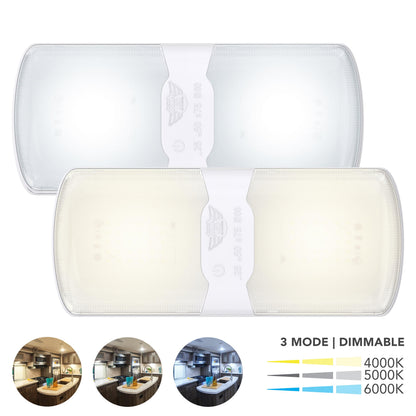 Leisure LED 12V RV LED Double Dome Light Multi-Color Touch Dimmer Switch Clear Lens 11 Inch (White)