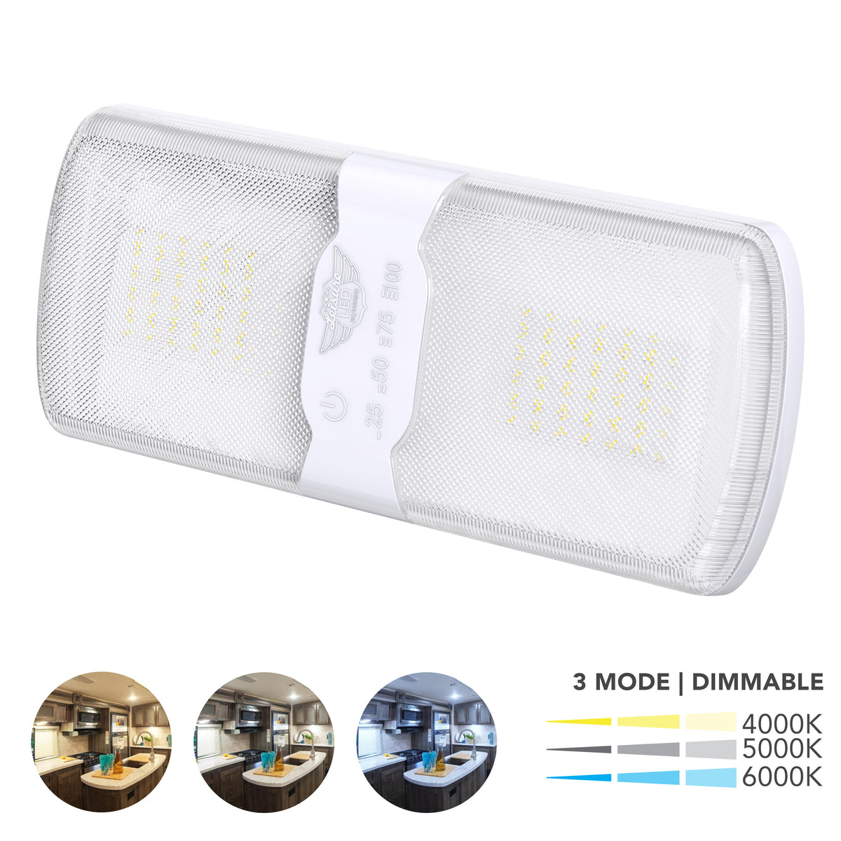 Leisure LED 12V RV LED Double Dome Light Multi-Color Touch Dimmer Switch Clear Lens 11 Inch (White)