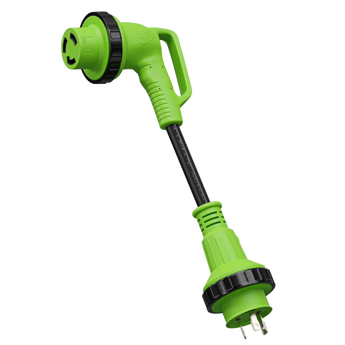 Leisure Cords 30AMP RV Dogbone Adapter Cord 90 Degree Handles Twist Locking Coupler NEMA L5-30P to L5-30R 12 Inch (Green)