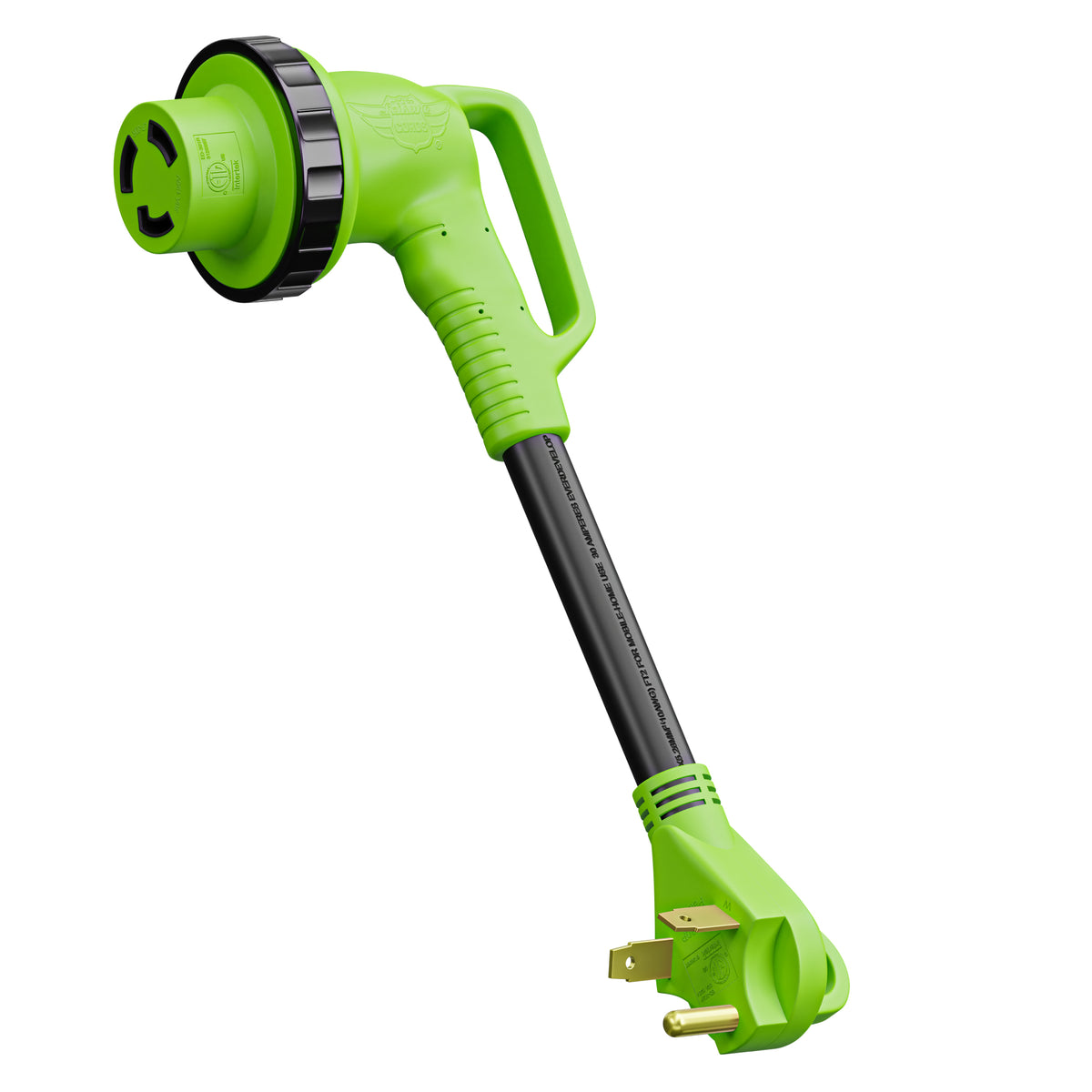 Leisure Cords 30AMP RV Dogbone Adapter Cord 90 Degree Handles Twist Locking NEMA TT-30P to L5-30R 12 Inch (Green)