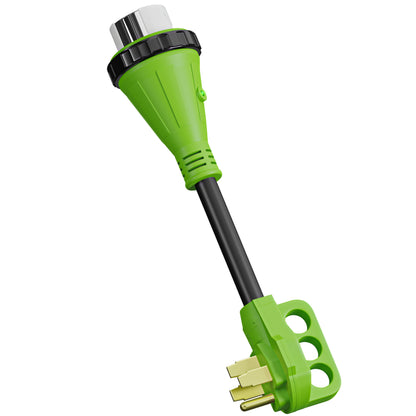 Leisure Cords 50AMP RV Dogbone Adapter Cord Twist Locking NEMA 14-50P to SS2-50R 12 Inch (Green)