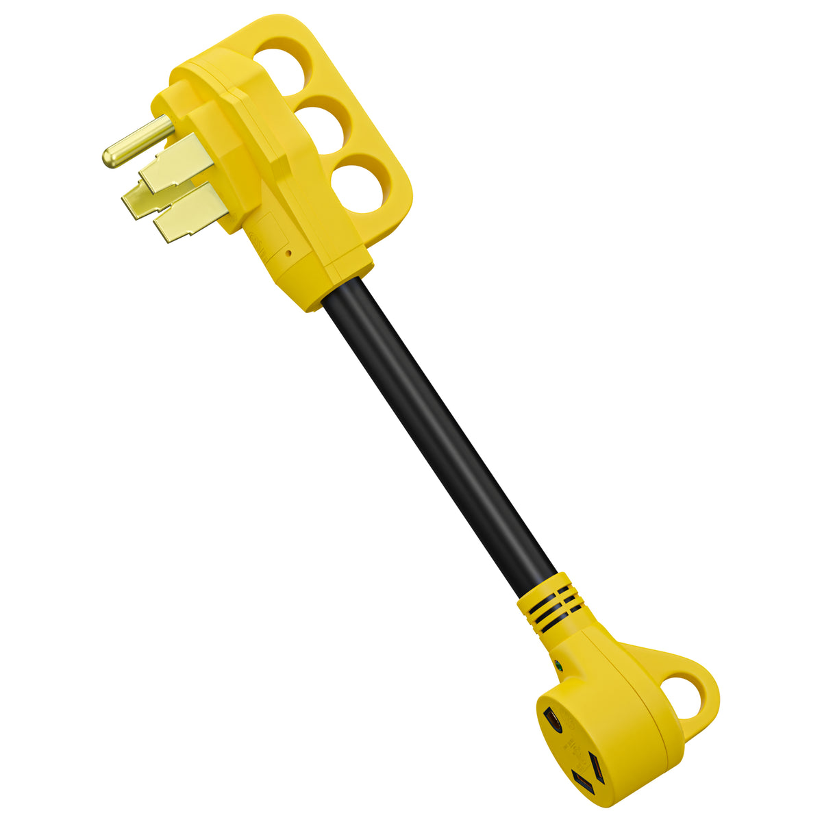 Leisure Cords 50AMP RV Dogbone Adapter Cord Standard NEMA 14-50P to TT-30R 12 Inch (Yellow)