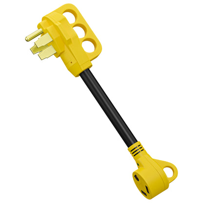 Leisure Cords 50AMP RV Dogbone Adapter Cord Standard NEMA 14-50P to TT-30R 12 Inch (Yellow)