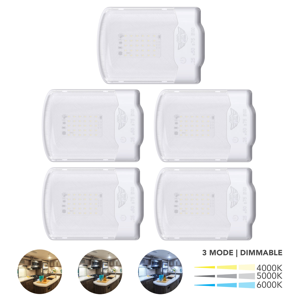 Leisure LED 12V RV LED Single Dome Light Multi-Color Touch Dimmer Switch Clear Lens 6 Inch (White)