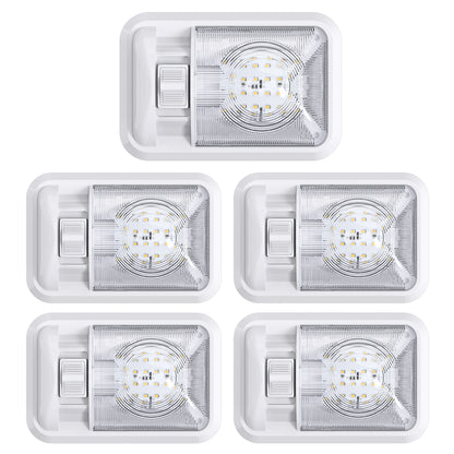 Leisure LED 12V RV LED Single Dome Light Natural White On Off Switch Clear Lens 8 Inch (White)