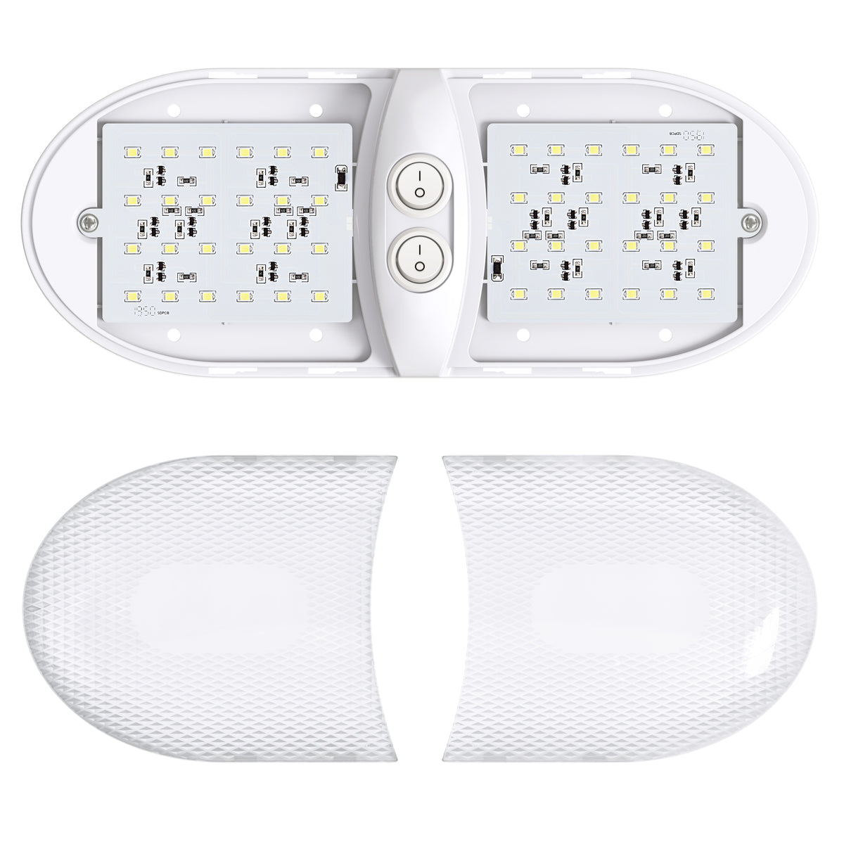 Leisure LED 12V RV LED Double Dome Light Natural White Double On Off Switch Frosted Lens 11 Inch (White)