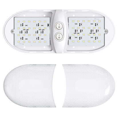 Leisure LED 12V RV LED Double Dome Light Natural White Double On Off Switch Frosted Lens 11 Inch (White)