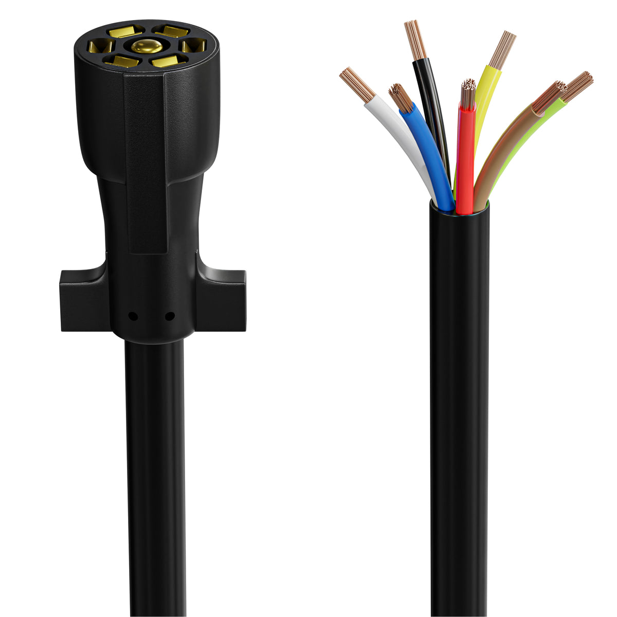 Leisure Cords 7 Way Inline Trailer Plug Extension Cord Wiring Harness 15 Feet (Black)