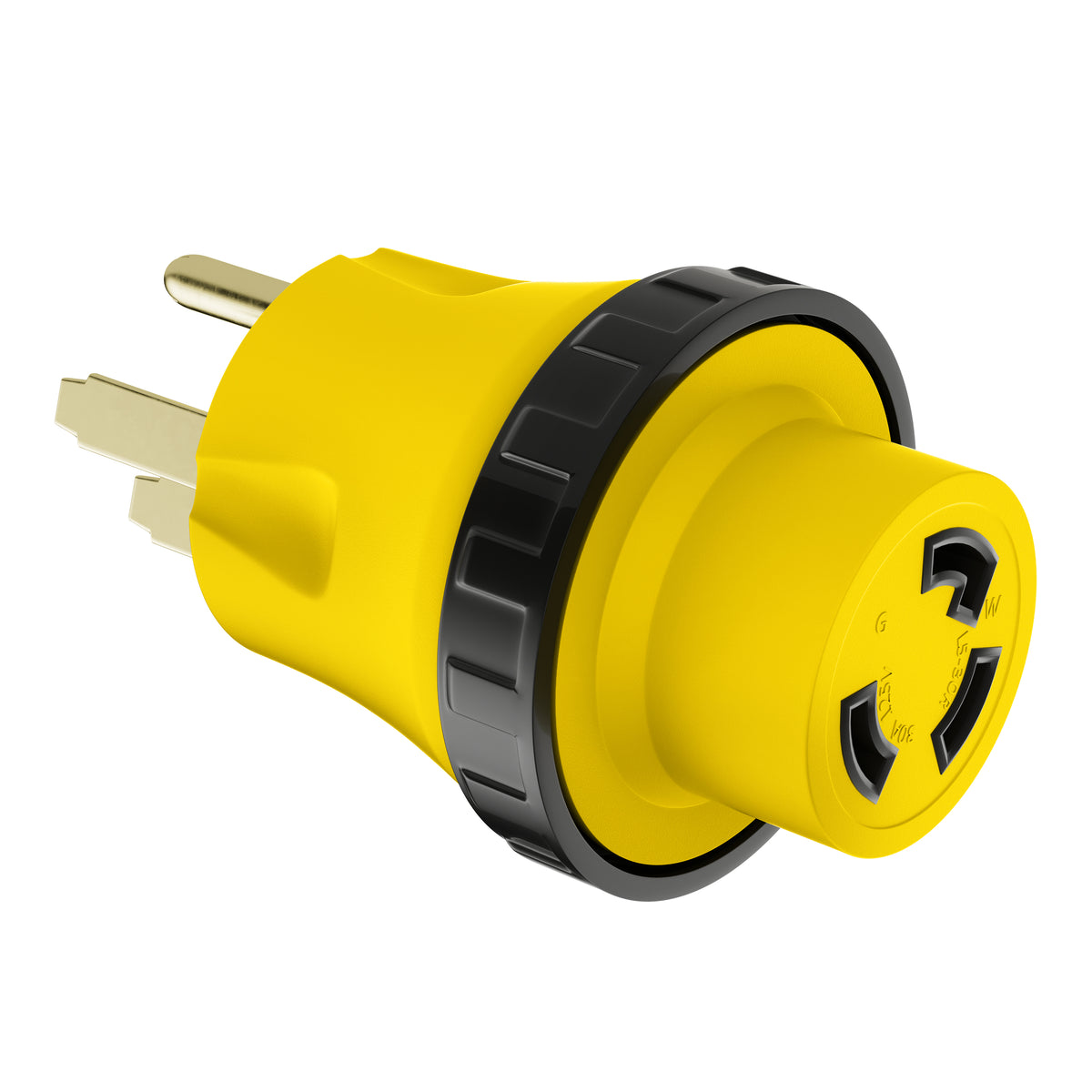 Leisure Cords 50AMP RV Electrical Adapter Twist Locking NEMA 14-50P to L5-30R 4 Inch (Yellow)