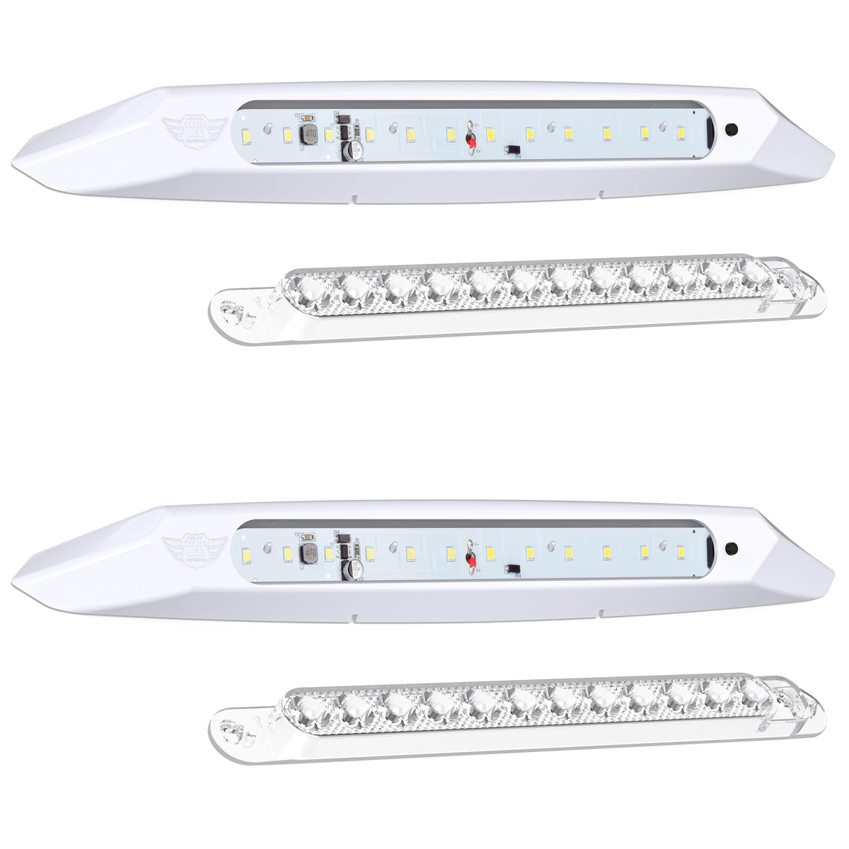 Leisure LED 12V RV Exterior LED Awning Porch Light Cool White with Switch Clear Lens 13 Inch (White)