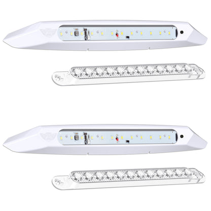 Leisure LED 12V RV Exterior LED Awning Porch Light Cool White with Switch Clear Lens 13 Inch (White)