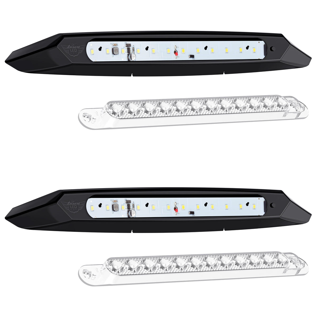 Leisure LED 12V RV Exterior LED Awning Porch Light Cool White with Switch Clear Lens 13 Inch (White)