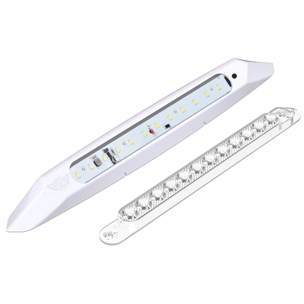 Leisure LED 12V RV Exterior LED Awning Porch Light Cool White with Switch Clear Lens 13 Inch (White)