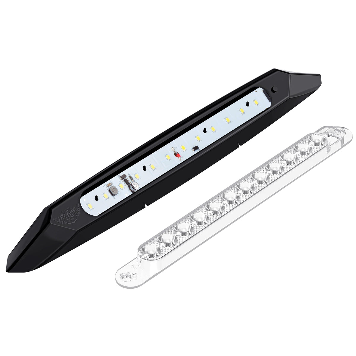 Leisure LED 12V RV Exterior LED Awning Porch Light Cool White with Switch Clear Lens 13 Inch (White)