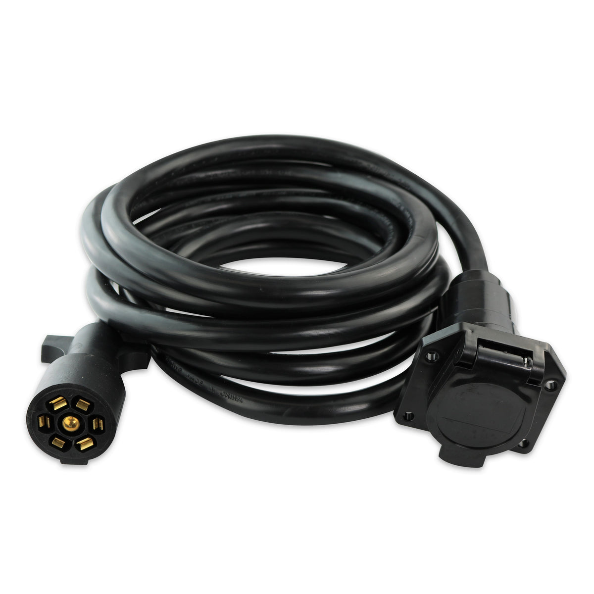 Leisure Cords 7 Way Inline Trailer Plug Extension Cord Inlet Socket 12 Feet (Black)