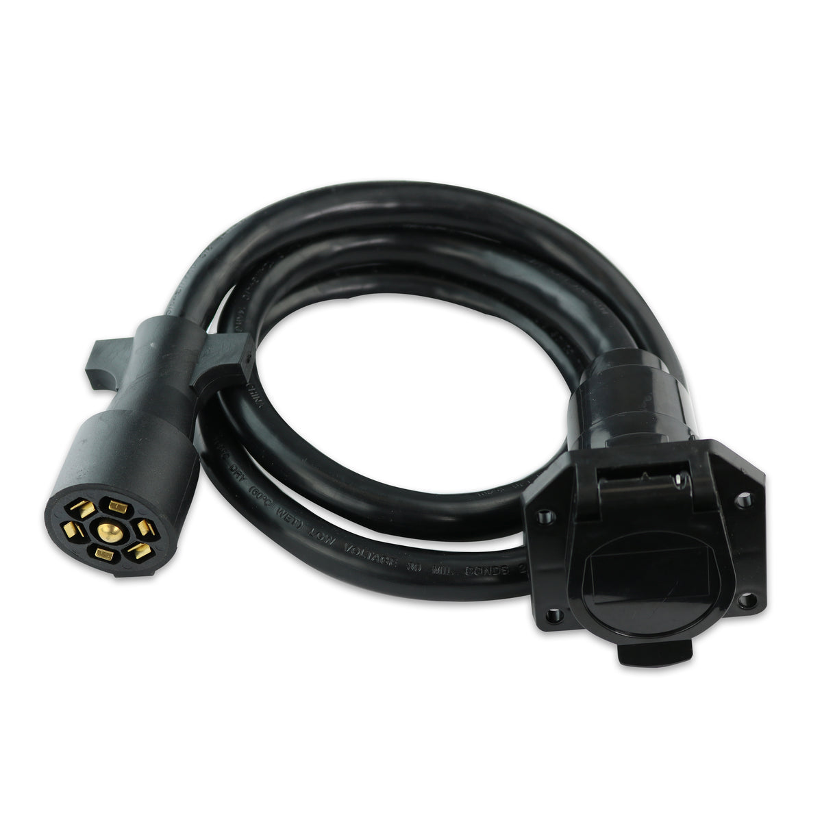 Leisure Cords 7 Way Inline Trailer Plug Extension Cord Inlet Socket 6 Feet (Black)