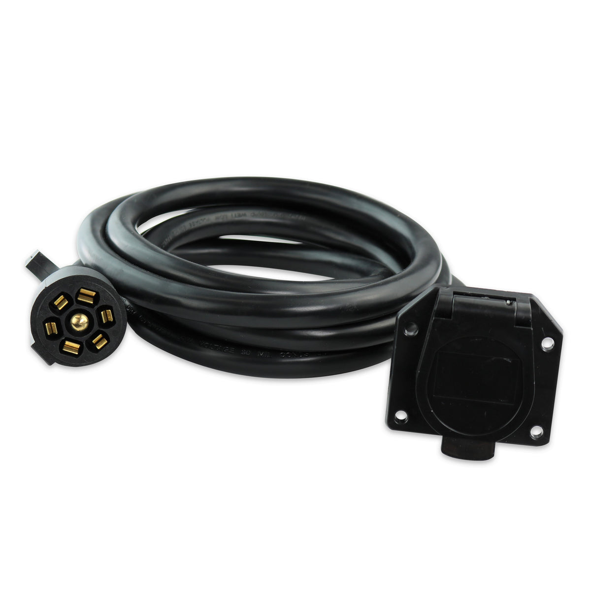 Leisure Cords 7 Way Inline Trailer Plug Extension Cord Inlet Socket 6 Feet (Black)