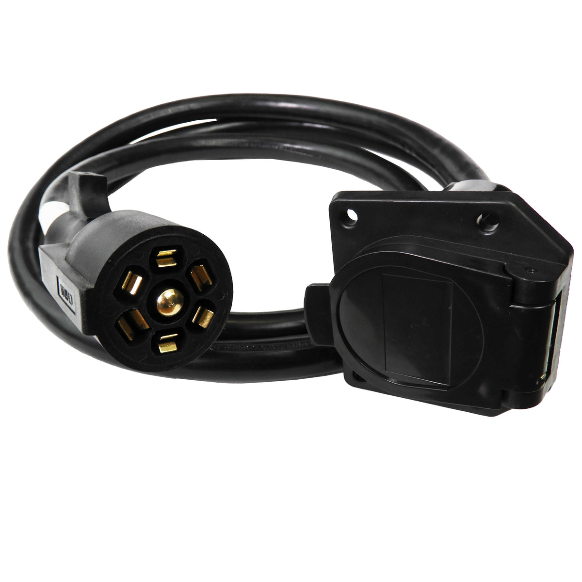 Leisure Cords 7 Way Inline Trailer Plug Extension Cord Inlet Socket 8 Feet (Black)