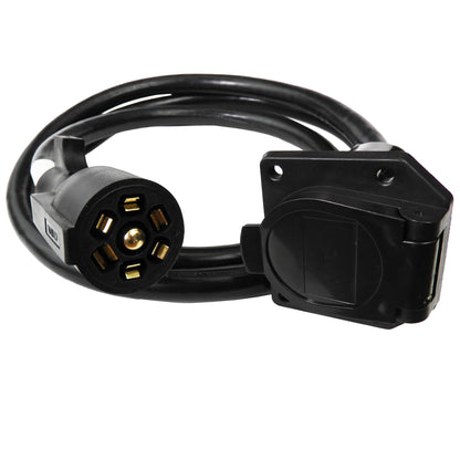 Leisure Cords 7 Way Inline Trailer Plug Extension Cord Inlet Socket 8 Feet (Black)