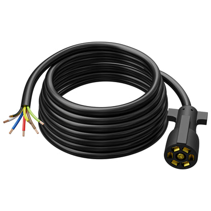Leisure Cords 7 Way Inline Trailer Plug Extension Cord Wiring Harness 12 Feet (Black)