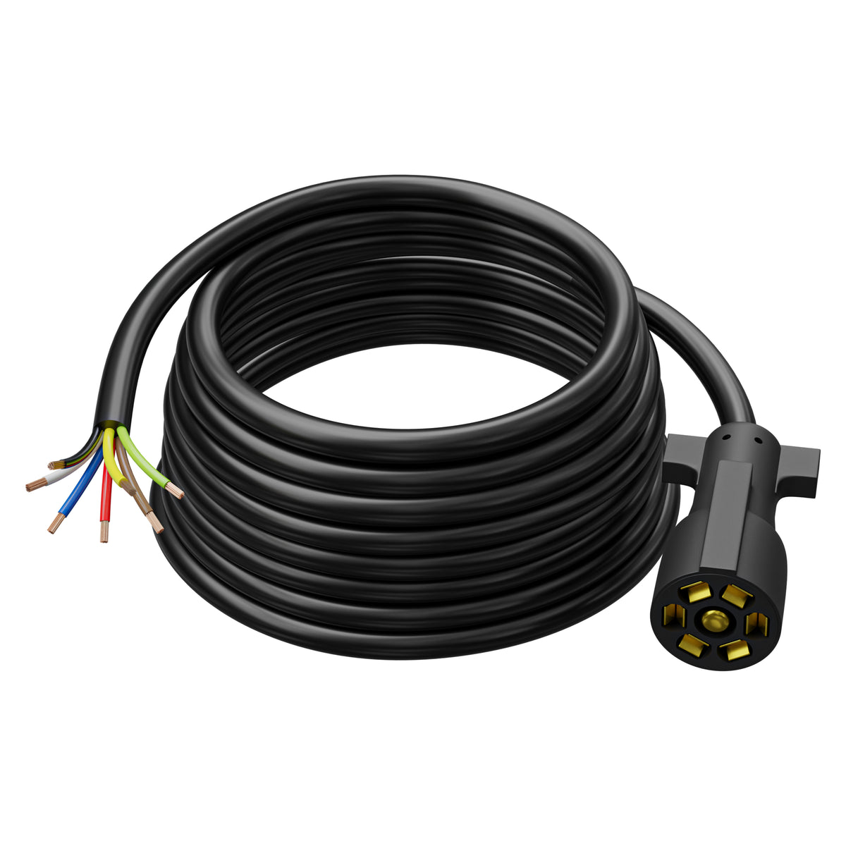 Leisure Cords 7 Way Inline Trailer Plug Extension Cord Wiring Harness 15 Feet (Black)