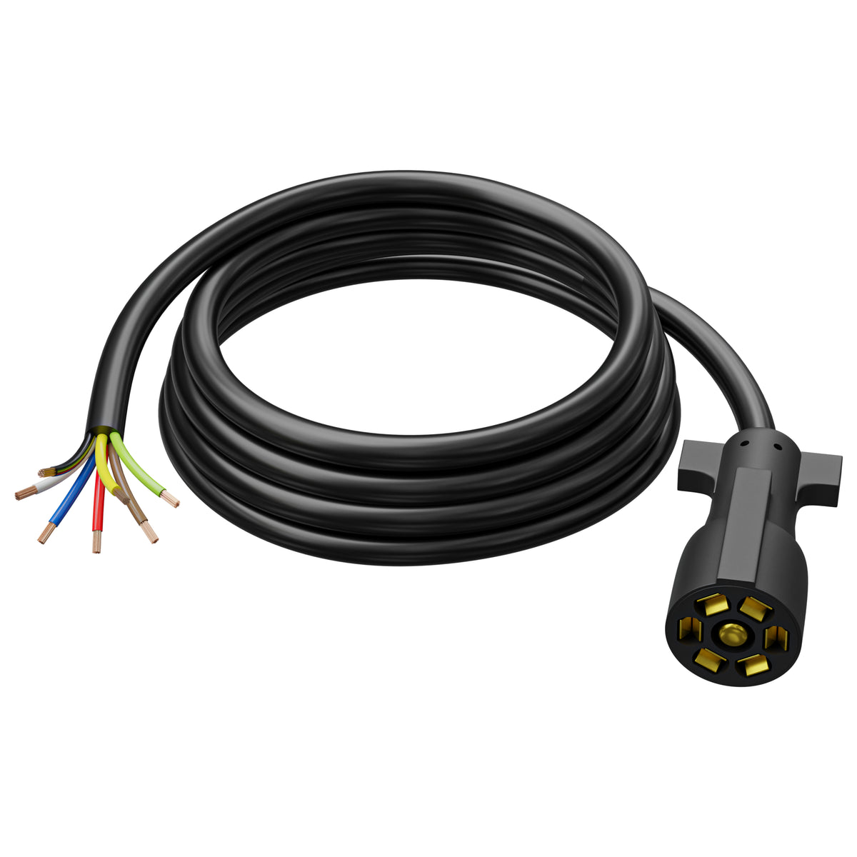 Leisure Cords 7 Way Inline Trailer Plug Extension Cord Wiring Harness 8 Feet (Black)